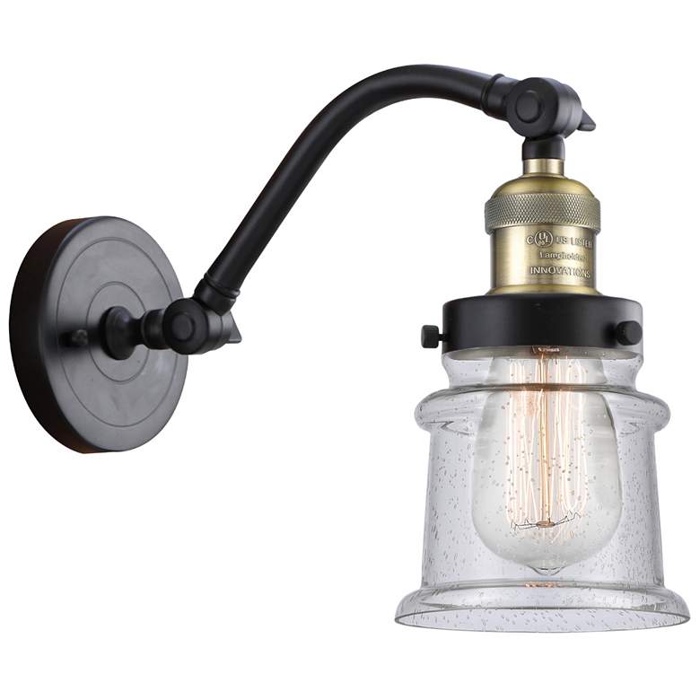 Image 1 Small Small Canton 7" Black Antique Brass Sconce w/ Seedy Shade