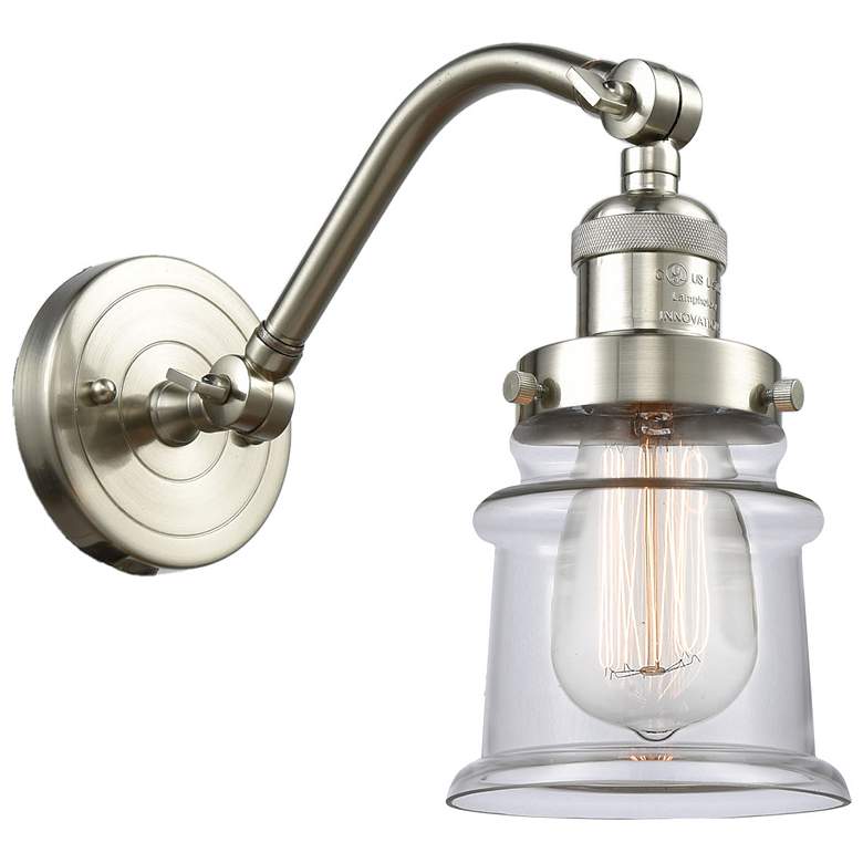Image 1 Small Small Canton 7" Brushed Satin Nickel Sconce w/ Clear Shade