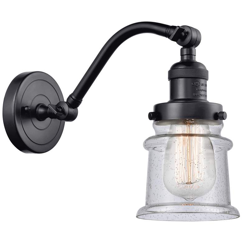 Image 1 Small Small Canton 7" Matte Black Sconce w/ Seedy Shade