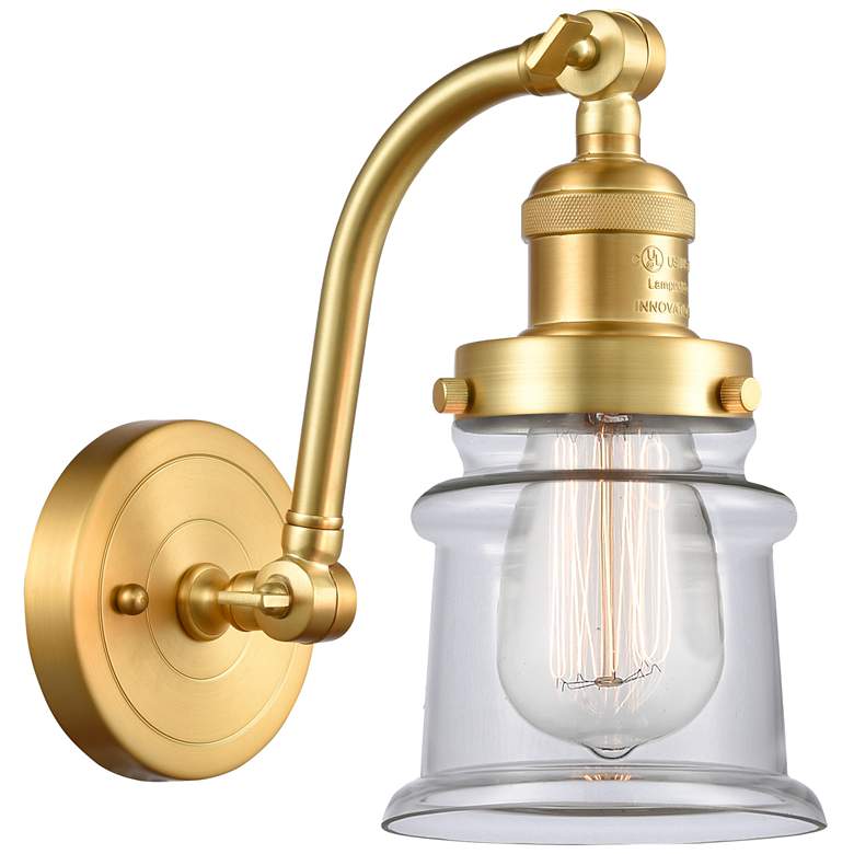 Image 1 Small Small Canton 7" Satin Gold Sconce w/ Clear Shade