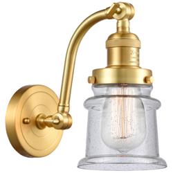 Small Small Canton 7" Satin Gold Sconce w/ Seedy Shade