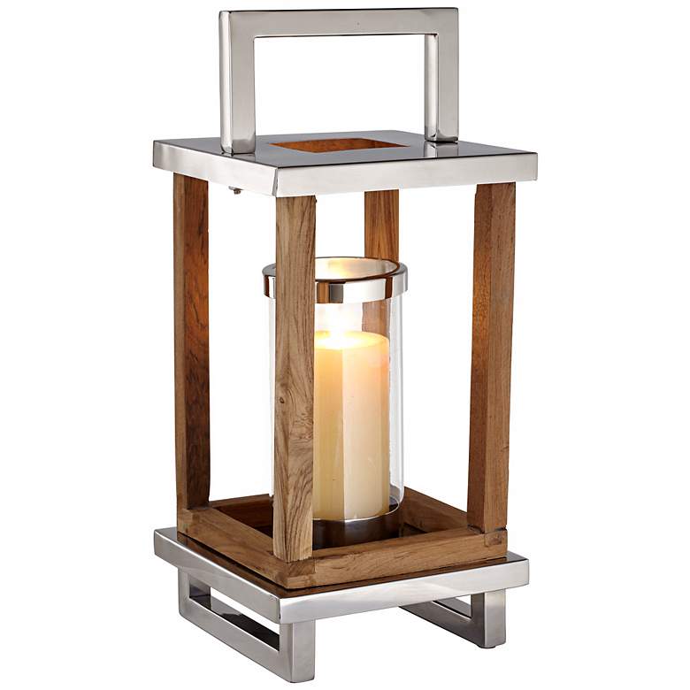 Image 1 Small Stainless Steel And Wood Candle Latern