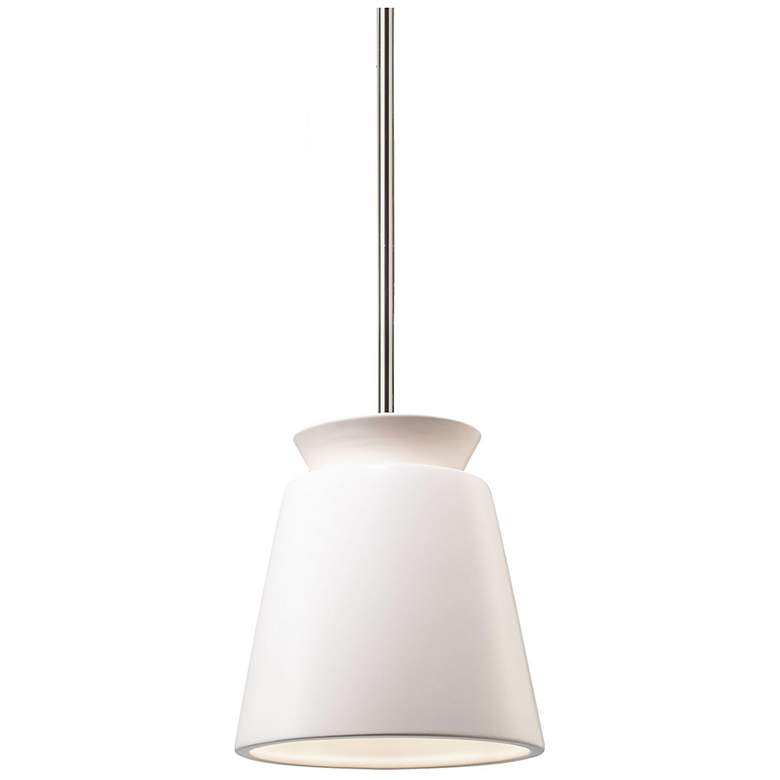 Image 1 Small Trapezoid Pendant - Matte White - Polished Chrome - Rigid Stem