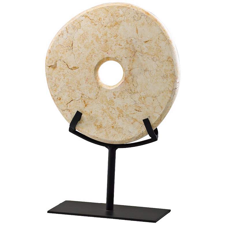 Image 1 Small Yellow Granite Disk on Iron Stand