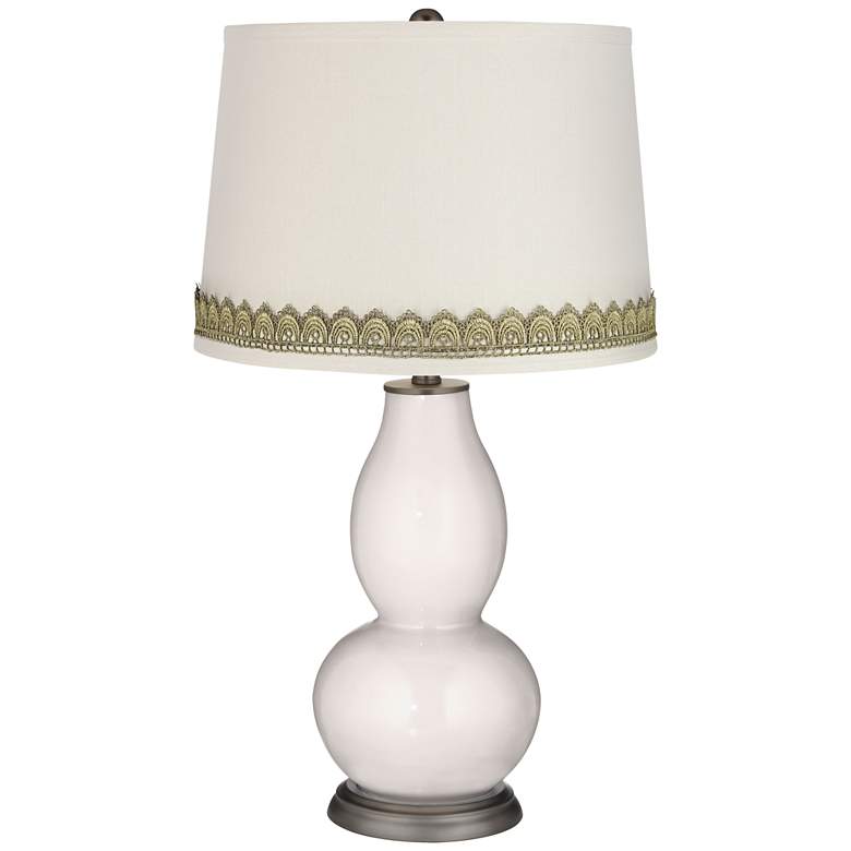 Image 1 Smart White Double Gourd Table Lamp with Scallop Lace Trim