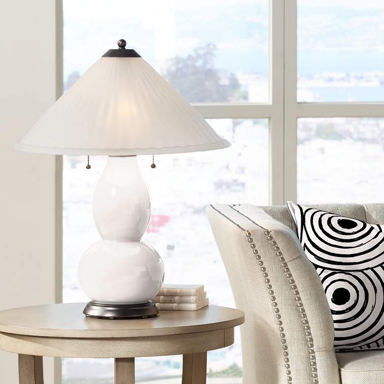Image 1 Smart White Fulton Table Lamp with Fluted Glass Shade
