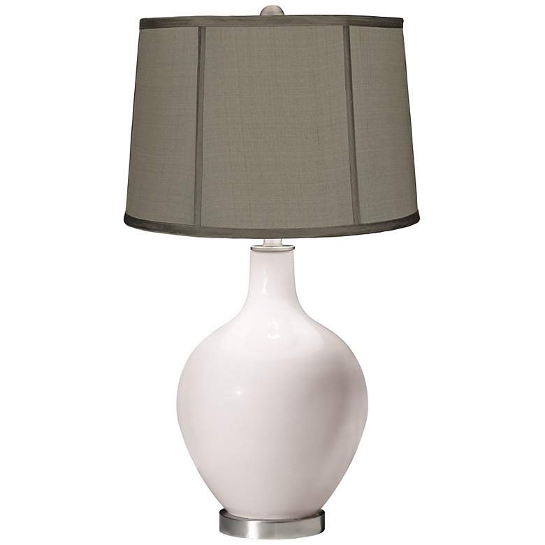Image 1 Smart White Gray Dupioni Silk Shade Ovo Table Lamp