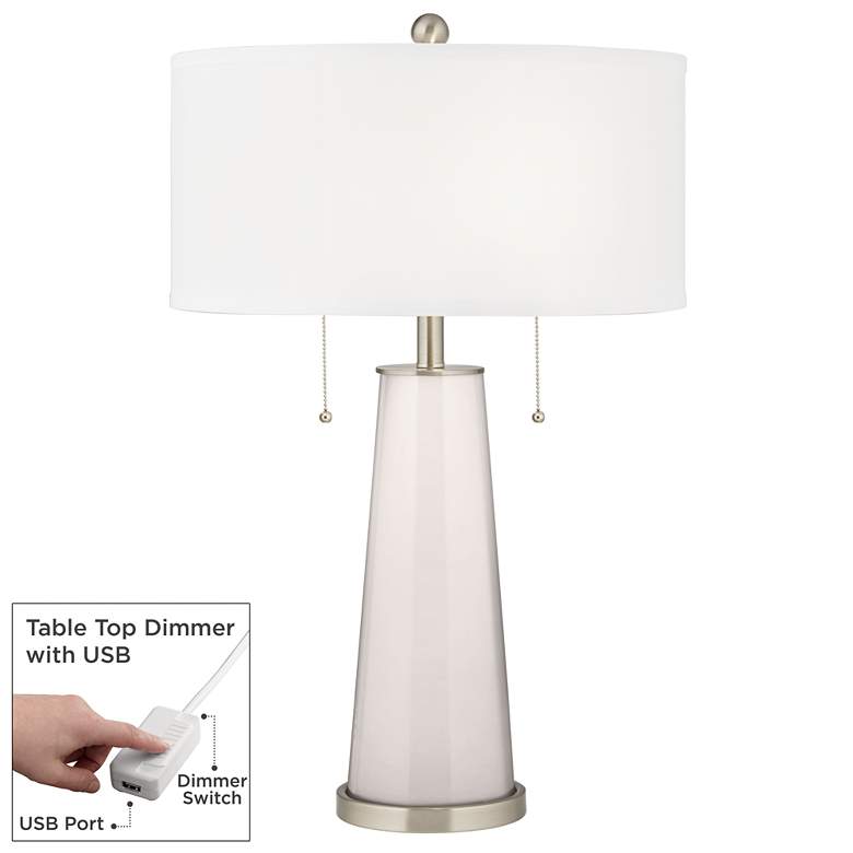 Image 1 Smart White Peggy Glass Table Lamp With Dimmer