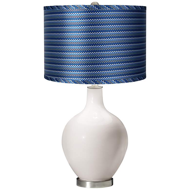 Image 1 Smart White - Satin Blue Zig Zag Shade Ovo Table Lamp
