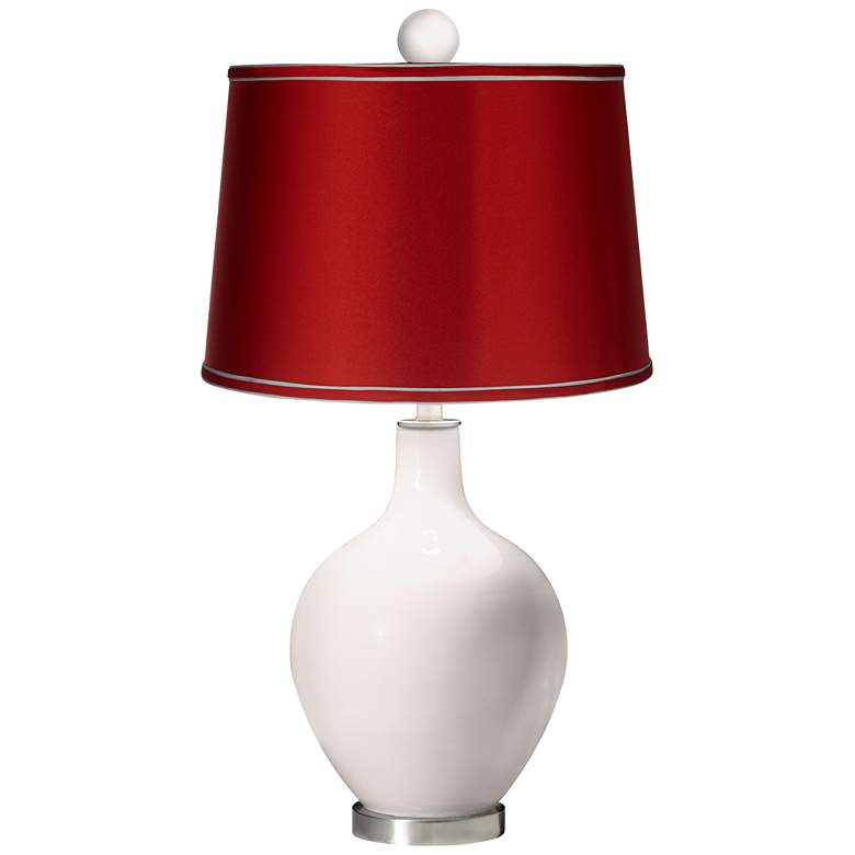 Image 1 Smart White - Satin Red Ovo Table Lamp with Color Finial