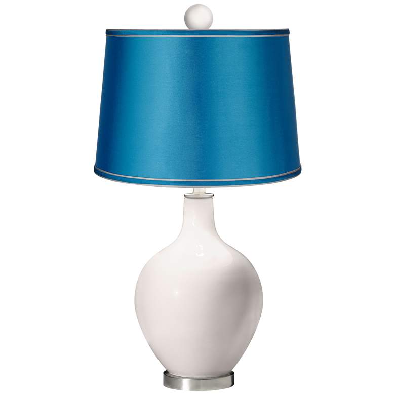 Image 1 Smart White - Satin Turquoise Ovo Lamp with Color Finial
