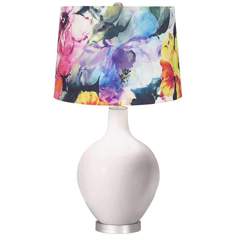 Image 1 Smart White Watercolor Floral Shade Ovo Table Lamp
