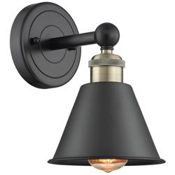 Smithfield 10&quot;High Black Antique Brass Sconce With Matte Black Shade