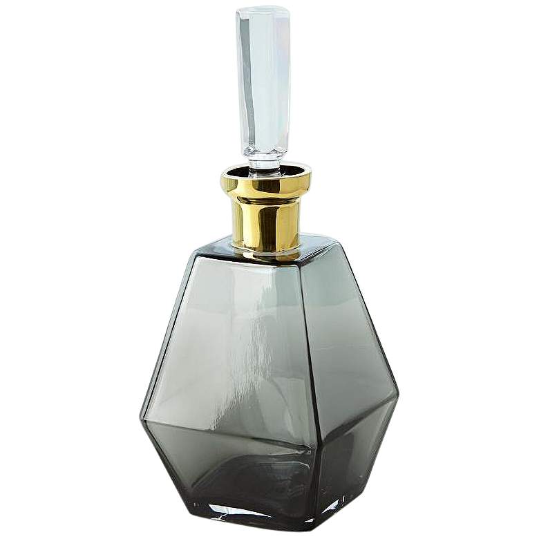 Image 1 Smoke Gray Glass and Gold Neck 4 3/4 inchH Decorative Decanter