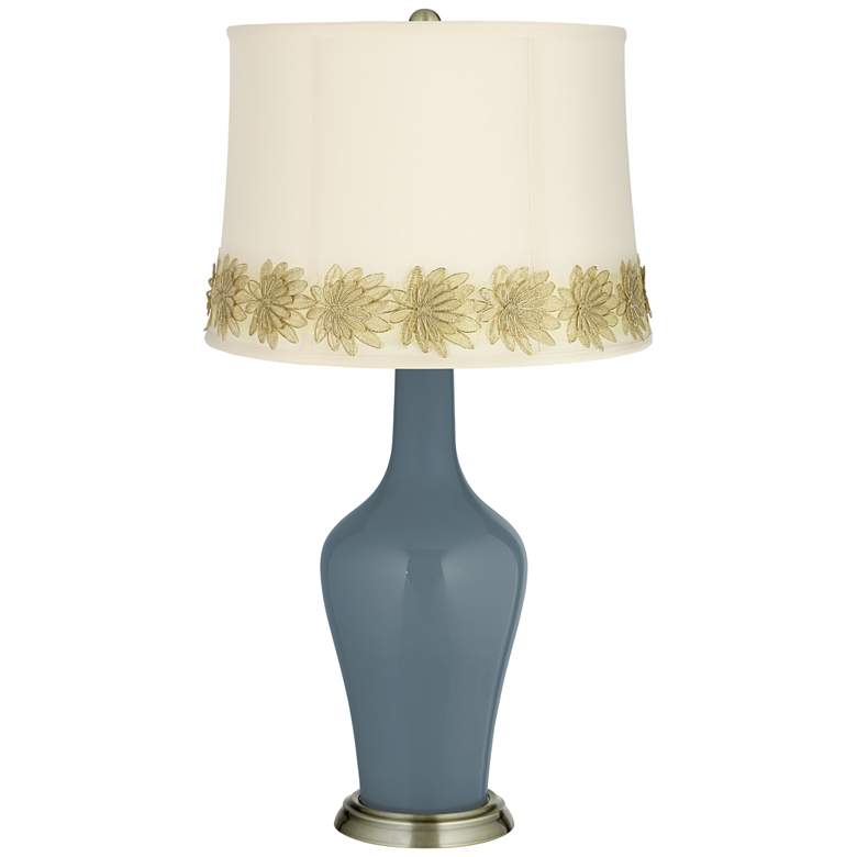Image 1 Smoky Blue Anya Table Lamp with Flower Applique Trim