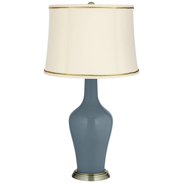 Image 1 Smoky Blue Anya Table Lamp with President&#39;s Braid Trim