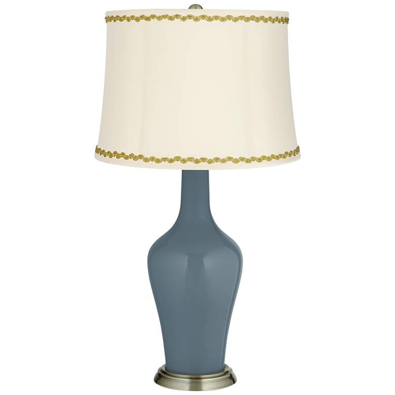Image 1 Smoky Blue Anya Table Lamp with Relaxed Wave Trim