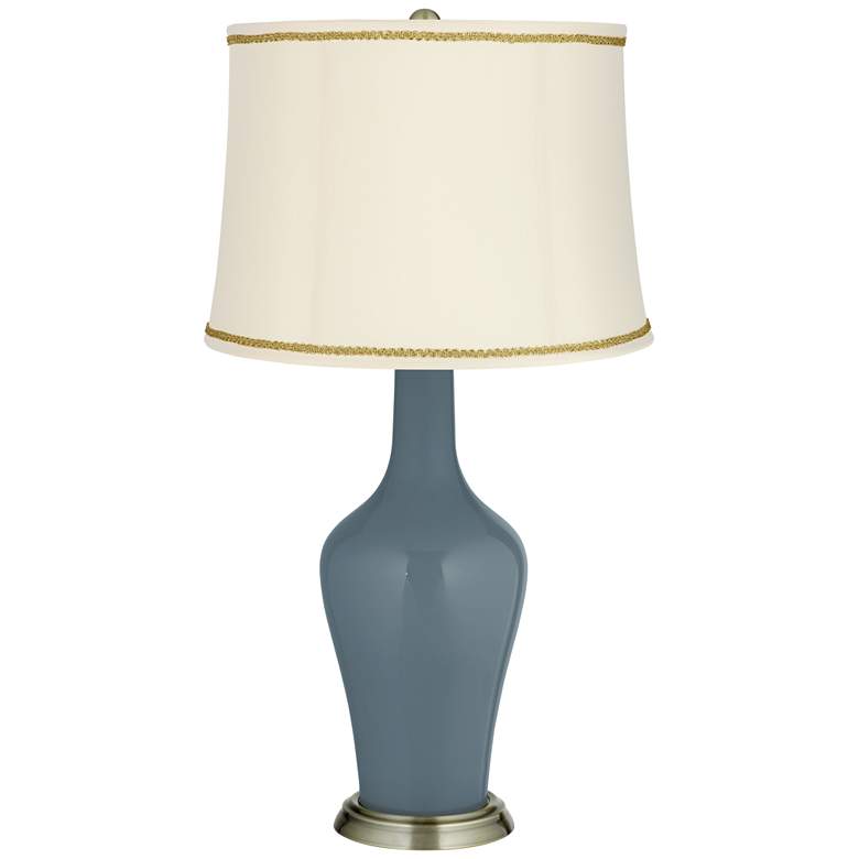 Image 1 Smoky Blue Anya Table Lamp with Scroll Braid Trim