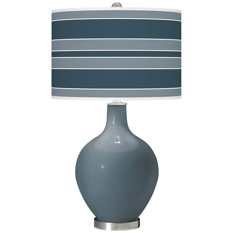 Image 1 Smoky Blue Bold Stripe Ovo Glass Table Lamp