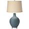 Smoky Blue Burlap Drum Shade Ovo Table Lamp