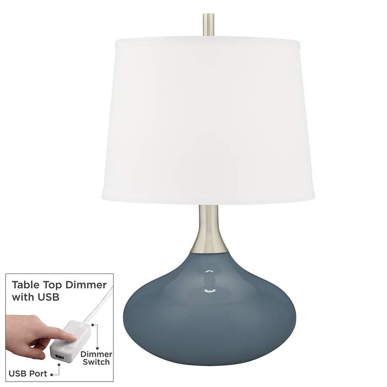 Image 1 Smoky Blue Felix Modern Table Lamp with Table Top Dimmer