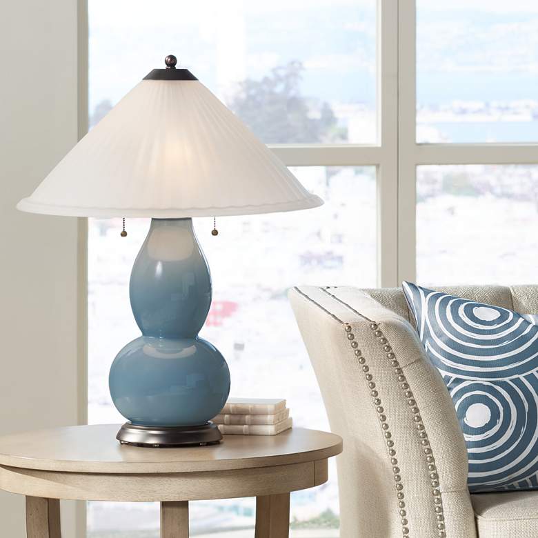Image 1 Smoky Blue Fulton Table Lamp with Fluted Glass Shade