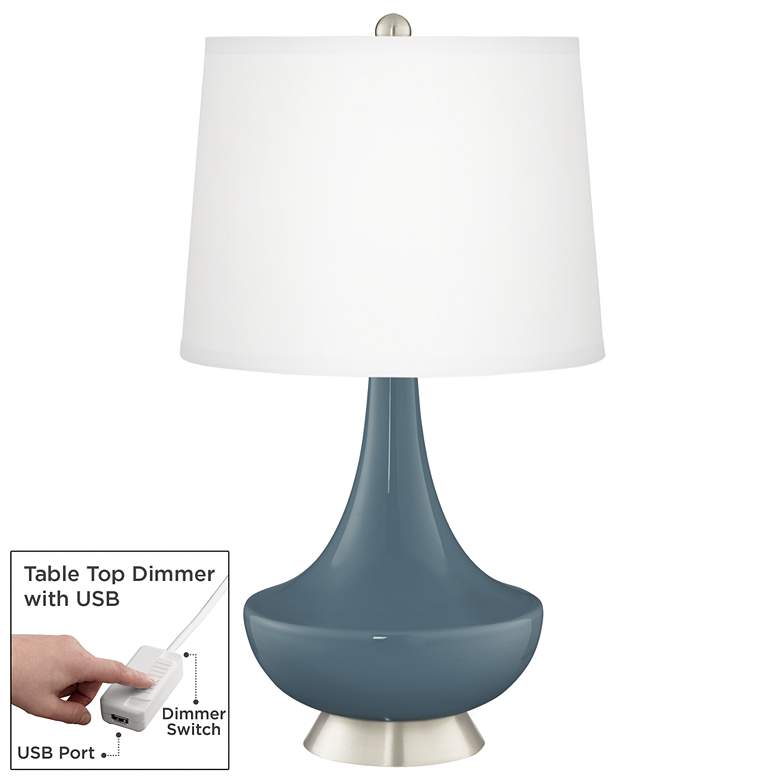 Image 1 Smoky Blue Gillan Glass Table Lamp with Dimmer