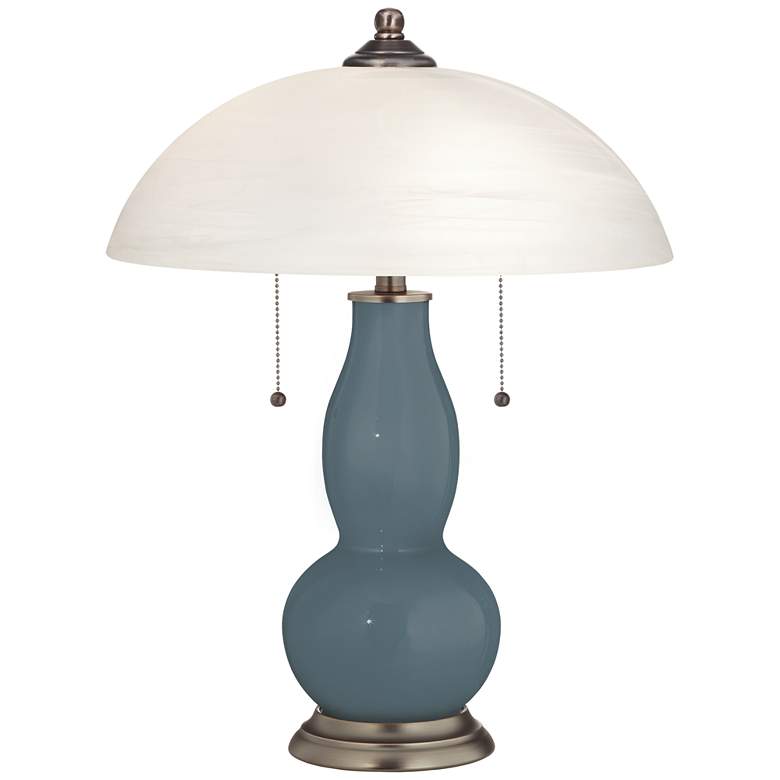 Image 1 Smoky Blue Gourd-Shaped Table Lamp with Alabaster Shade