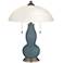 Smoky Blue Gourd-Shaped Table Lamp with Alabaster Shade