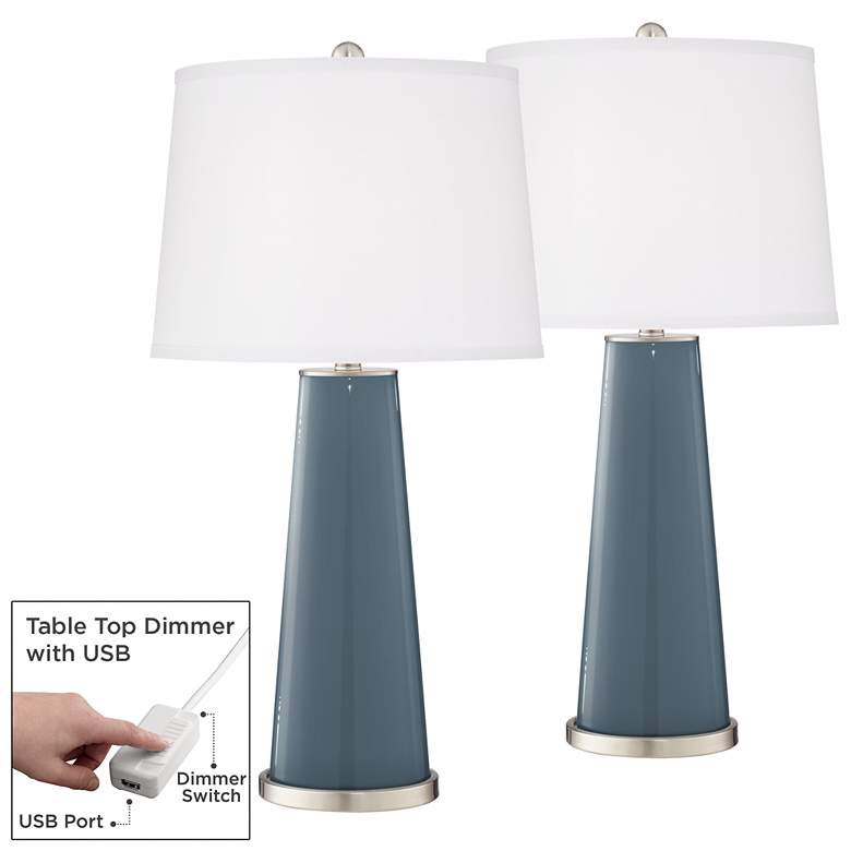 Image 1 Smoky Blue Leo Table Lamp Set of 2 with Dimmers