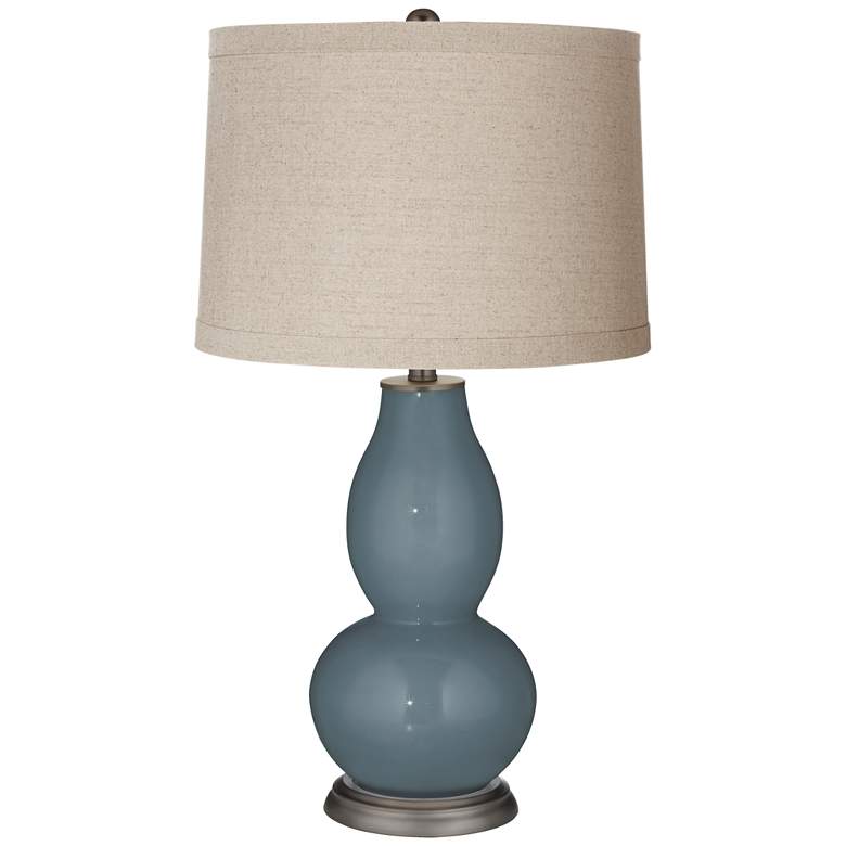 Smoky Blue Linen Drum Shade Double Gourd Table Lamp
