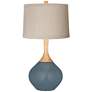 Smoky Blue Natural Linen Drum Shade Wexler Table Lamp