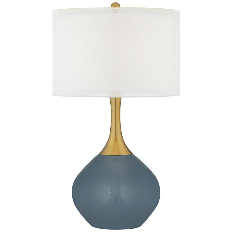 Image 1 Smoky Blue Nickki Brass Modern Table Lamp