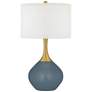 Smoky Blue Nickki Brass Modern Table Lamp