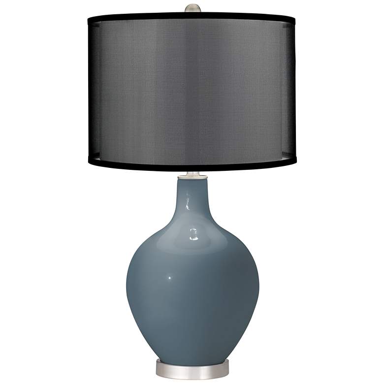 Image 1 Smoky Blue Ovo Table Lamp with Organza Black Shade