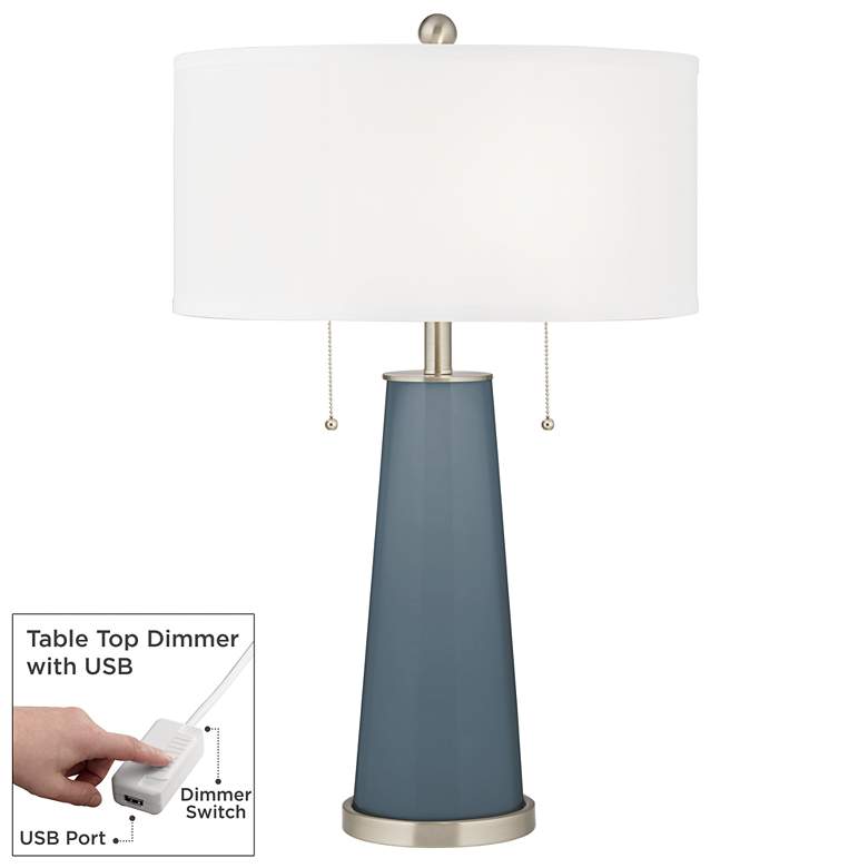 Image 1 Smoky Blue Peggy Glass Table Lamp With Dimmer