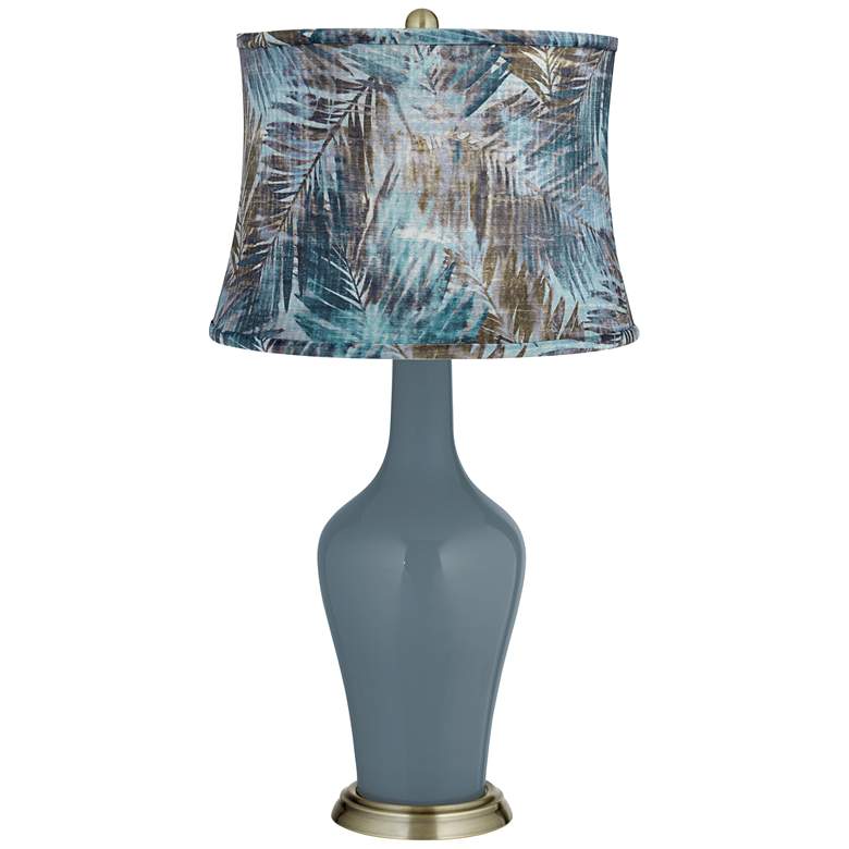 Image 1 Smoky Blue Velvet Palm Shade Anya Table Lamp