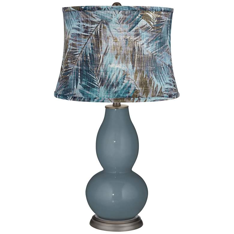 Image 1 Smoky Blue Velvet Palm Shade Double Gourd Table Lamp