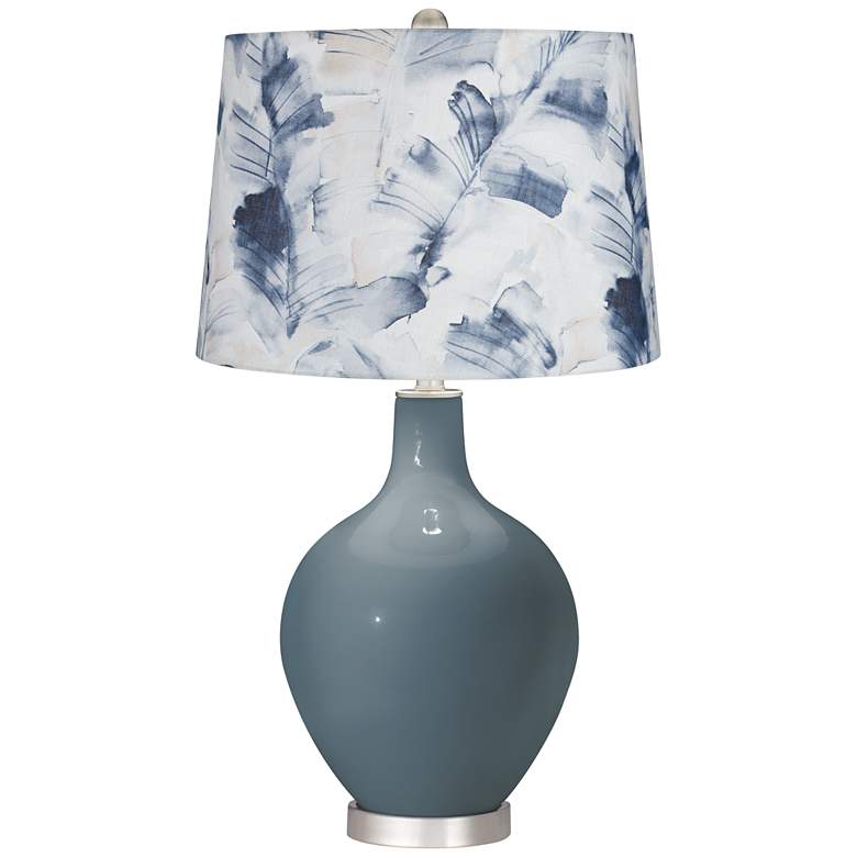 Image 1 Smoky Blue Watercolor Palm Shade Ovo Table Lamp