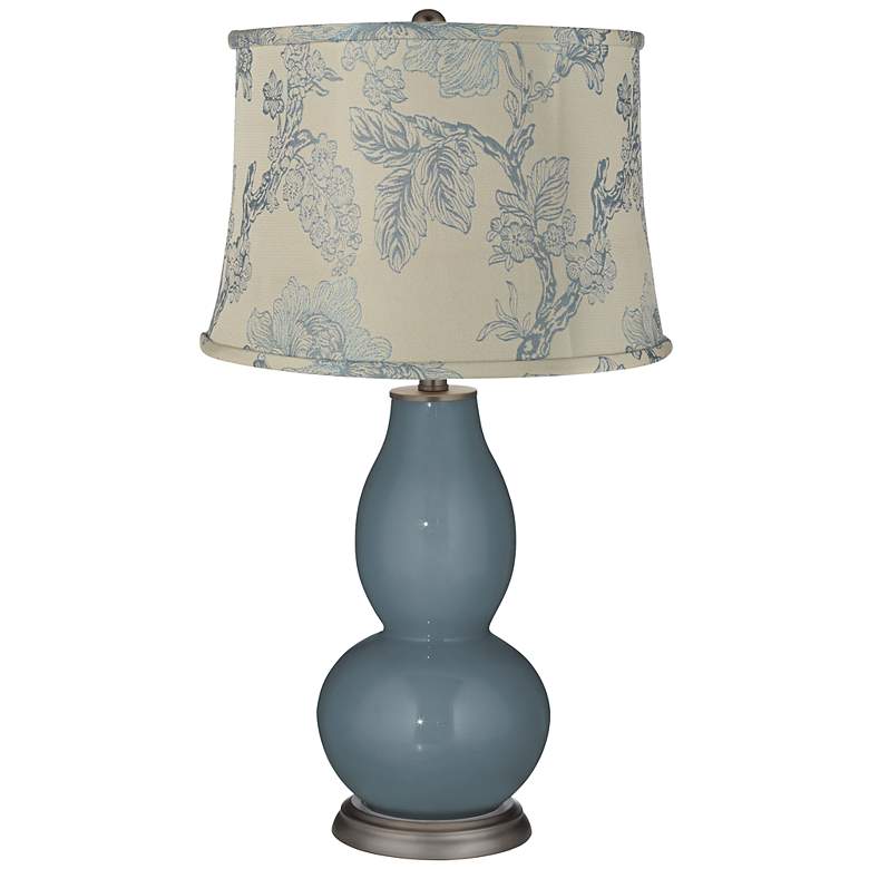 Image 1 Smoky Blue Wedgewood Floral Shade Double Gourd Table Lamp
