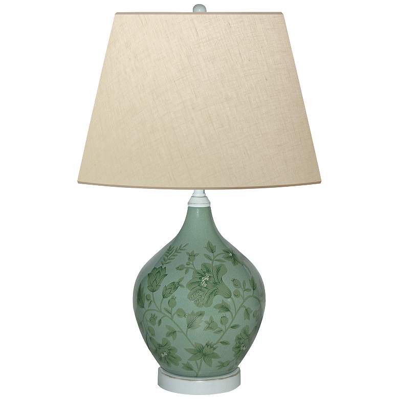 Image 1 Smoky Olive Leaves Hand-Painted Green Porcelain Table Lamp