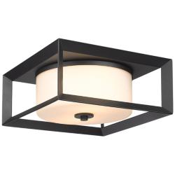 Smyth 13 1/4&quot; Wide Natural Black and Opal Glass Outdoor Ceiling Light