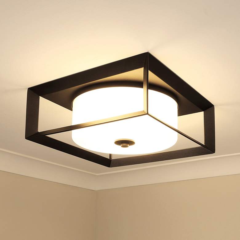 Image 1 Smyth 13 1/4 inch Wide Natural Black and Opal Glass Outdoor Ceiling Light
