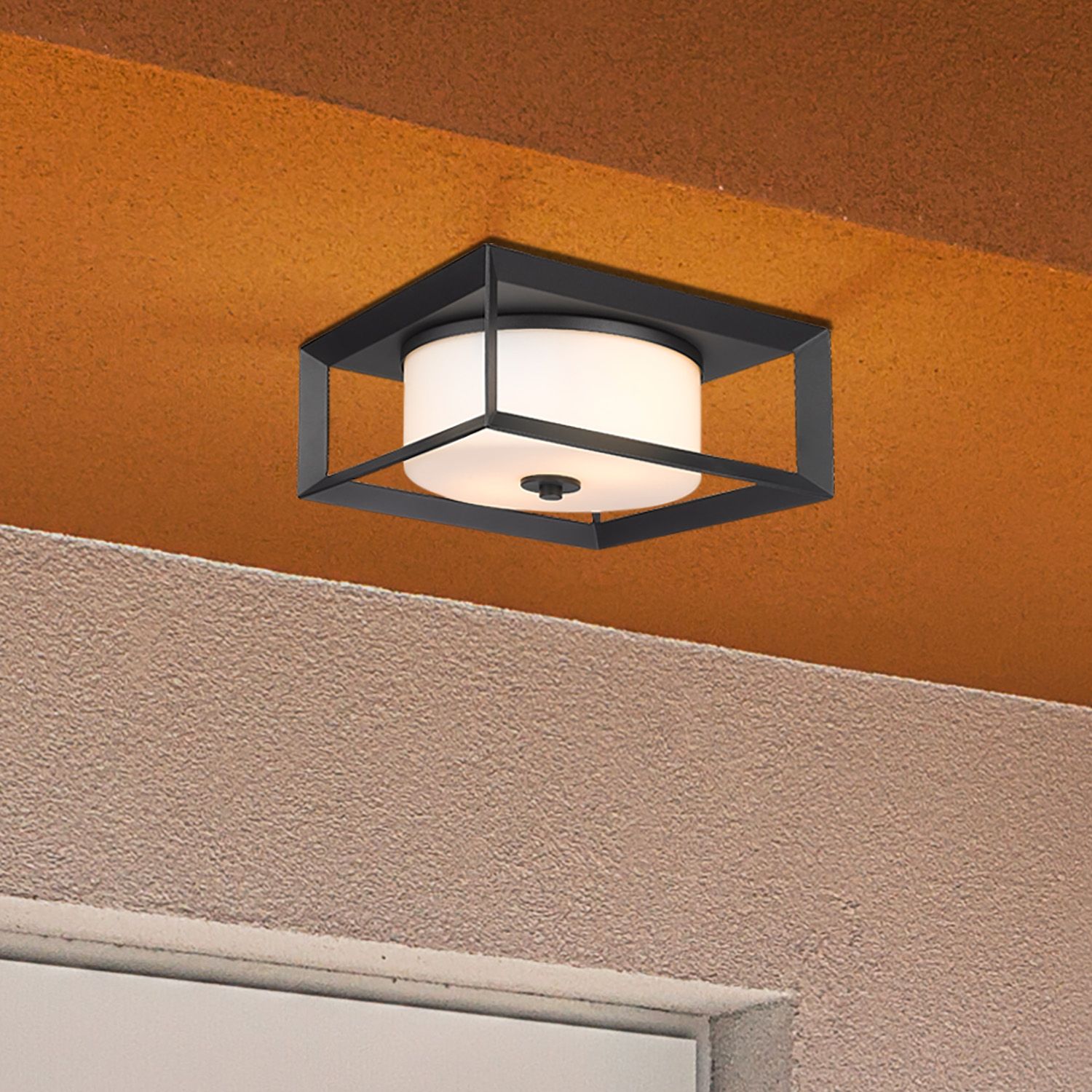 Smyth 13 1/4" Wide Natural Black and Opal Glass Outdoor Ceiling Light in scene