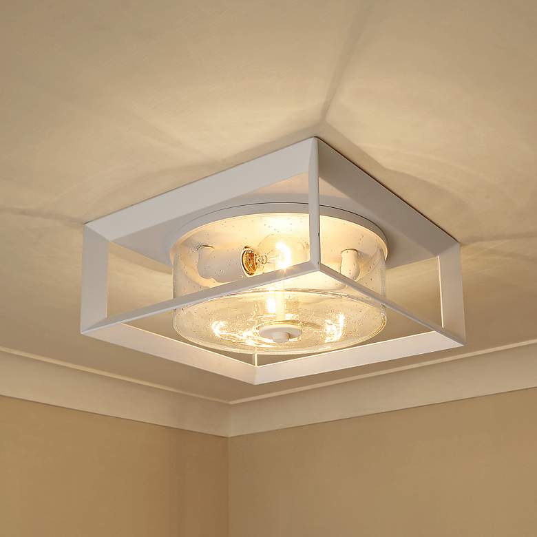 Image 1 Smyth 13 1/4" Wide Outdoor Flush Mount in Natural White with Seeded Gl