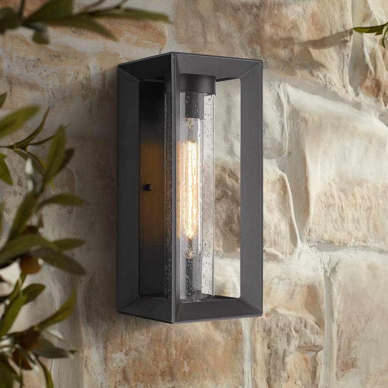 Image 1 Smyth 14 inch High Natural Black Seeded Glass Outdoor Wall Light