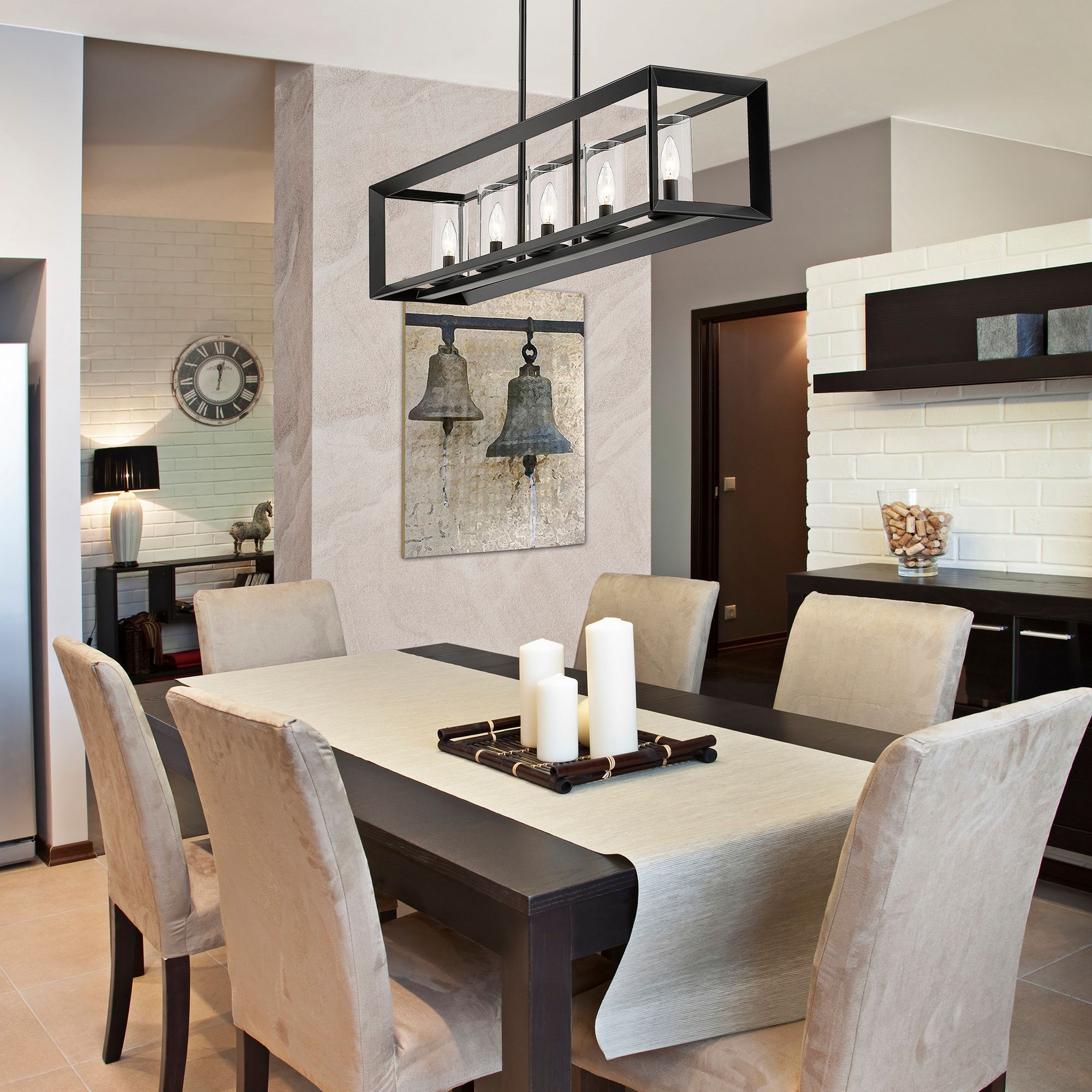 Smyth 41" Wide Matte Black 5-Light Linear Pendant in scene