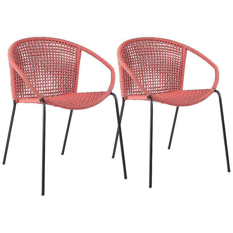 Image 2 Snack Brick Red Rope Outdoor Dining Chairs Set of 2