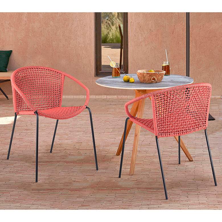 Image 1 Snack Brick Red Rope Outdoor Dining Chairs Set of 2