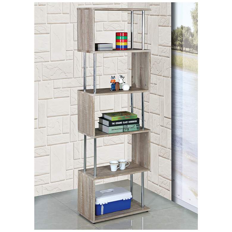 Image 1 Snake Beech Wood and Chrome 5-Shelf Bookcase
